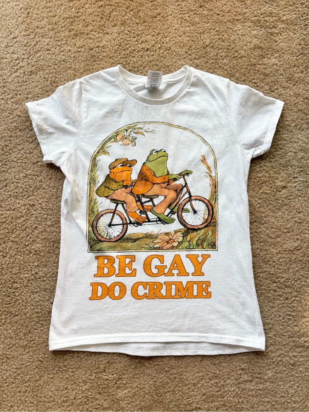 Frog & Toad "Be Gay Do Crime" Baby Tee Graphic T-Shirt XS/S